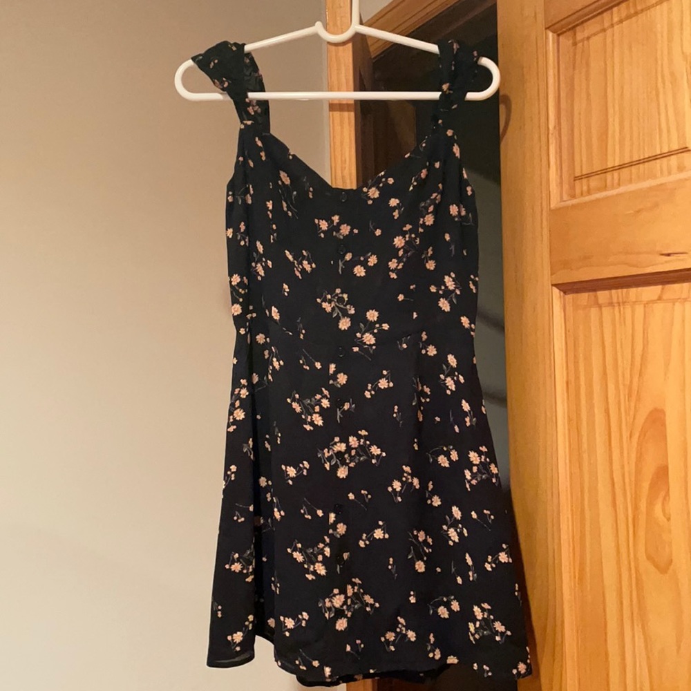 Reformation black &yellow floral button mini dress